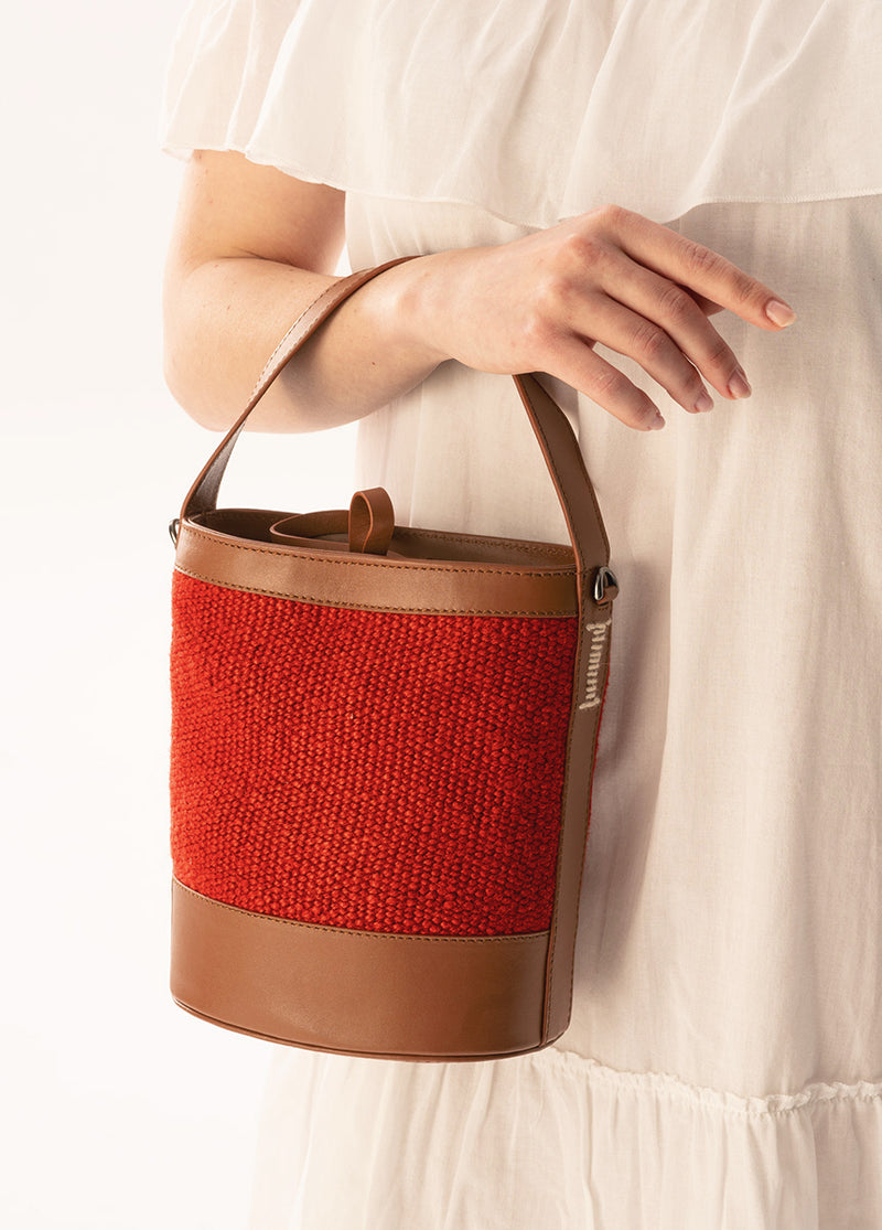 Emily Bucket Bag Red & Camel